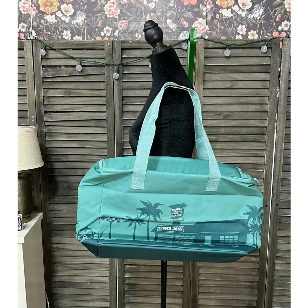 Trader Joe's Sage Green Insulated Tote Cooler Bag Reusable Grocery Shopping - Picture 11 of 11